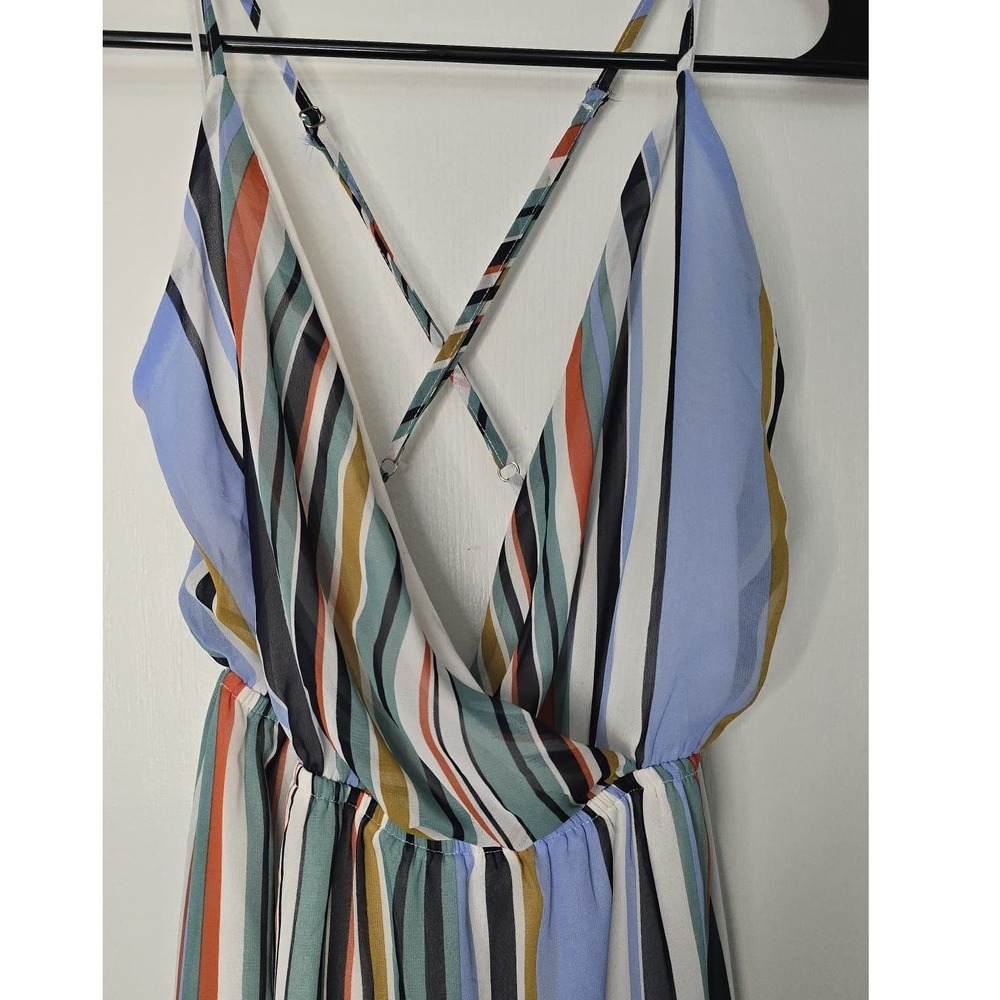 Multi Color Striped Maxi Dress V-Neck Open Back Size